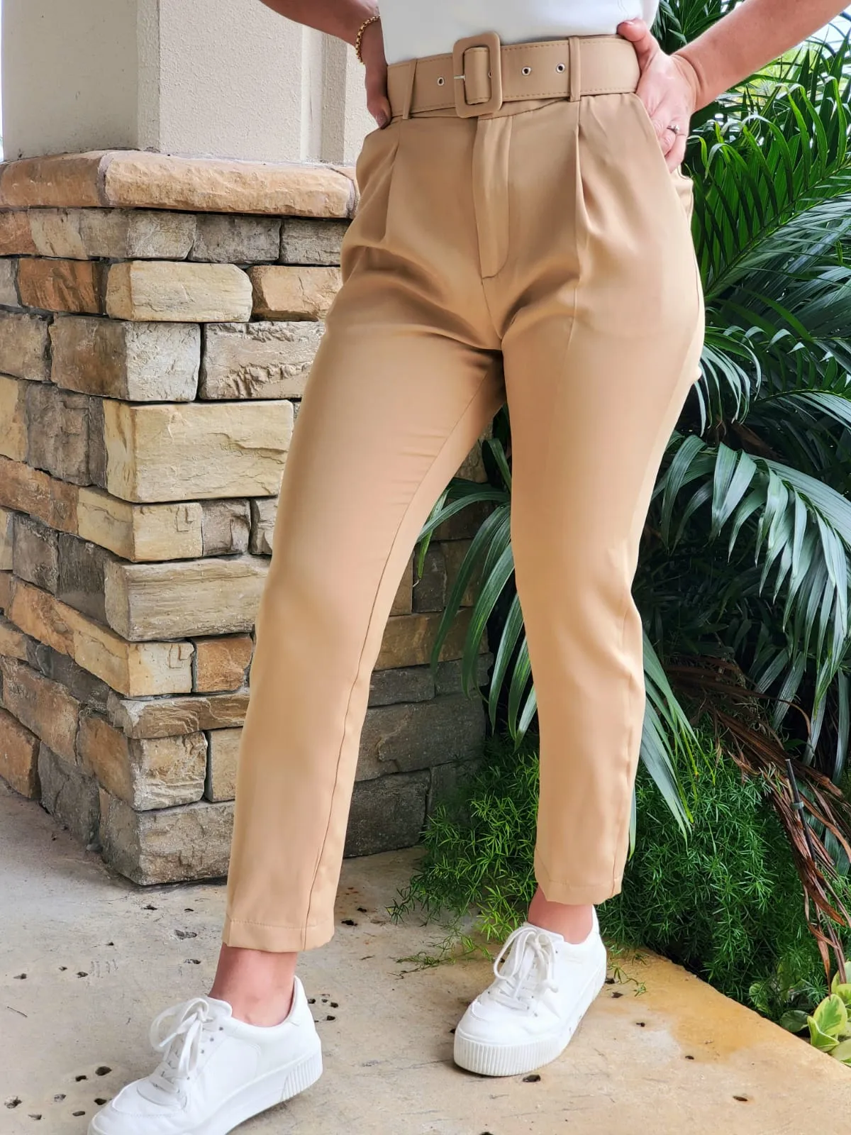 Belted skinny leg pants