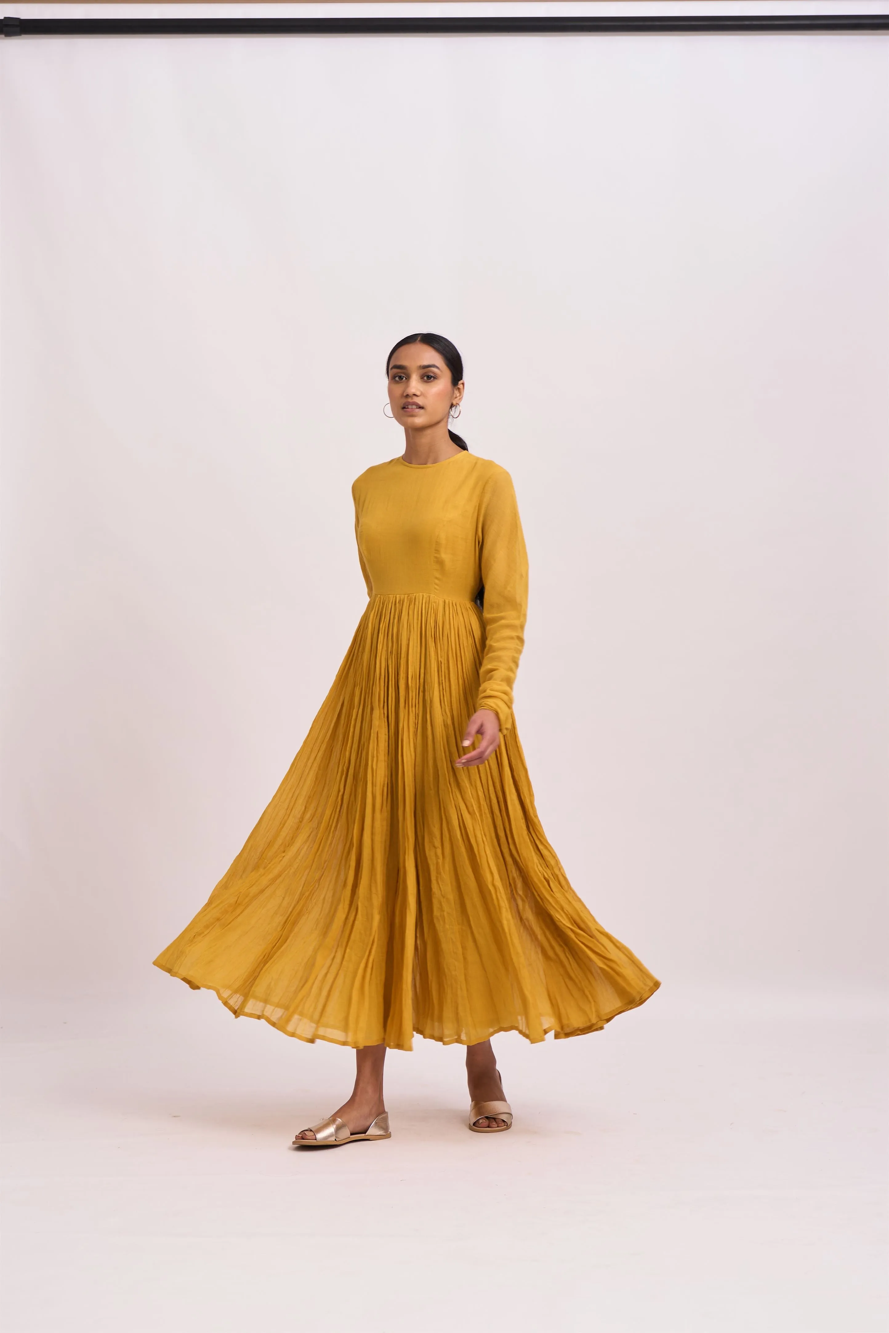 Dot   I   Ghoomar Anarkali Haima - Set  Cotton Gauze Anarkali with Cotton Pants  Mustard SS24-G-7