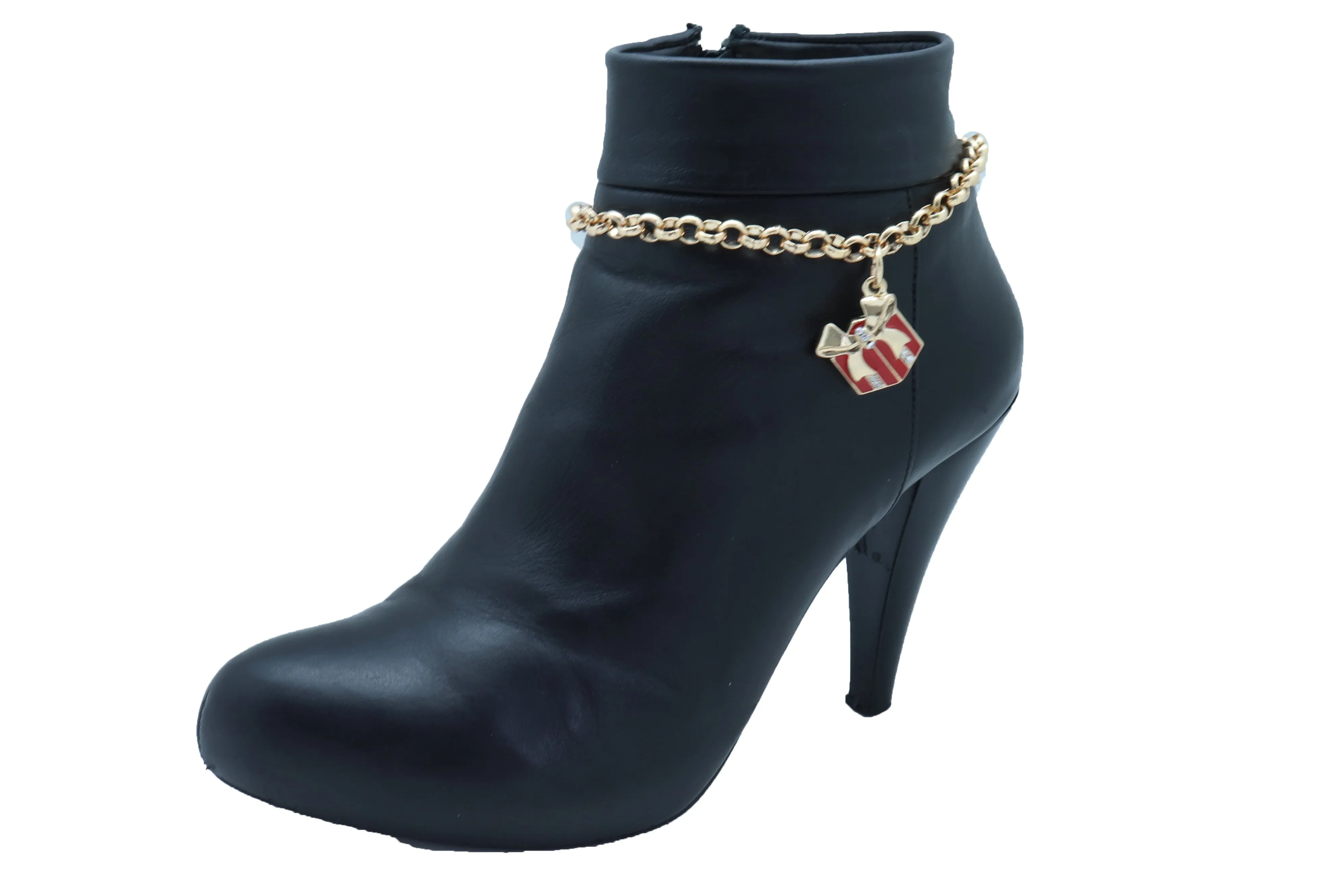 Gold Metal Chain Boot Bracelet Shoe Bling Red Gift Present Charm Christmas