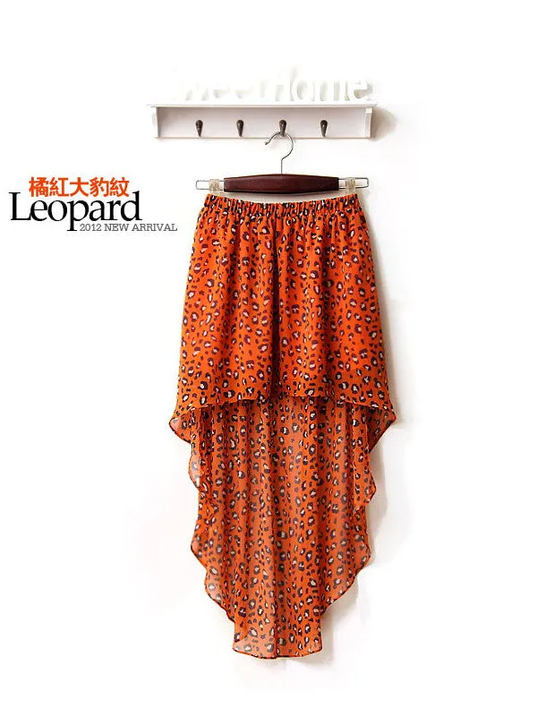 leopard print sheer asymmetrical skirt