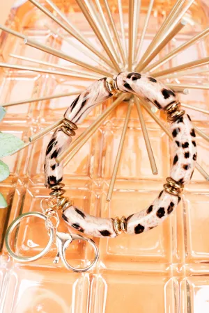 Leopard Tube Bead Bracelet Keychain