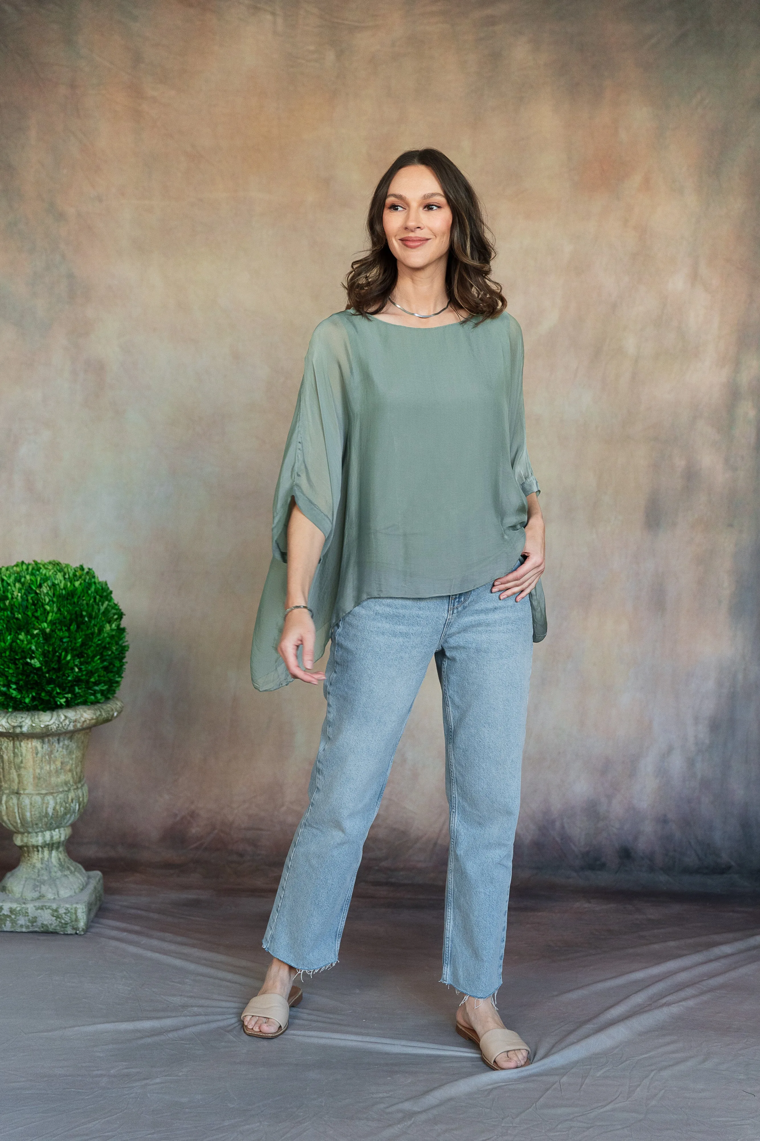 Martina Silk Top (Sage)