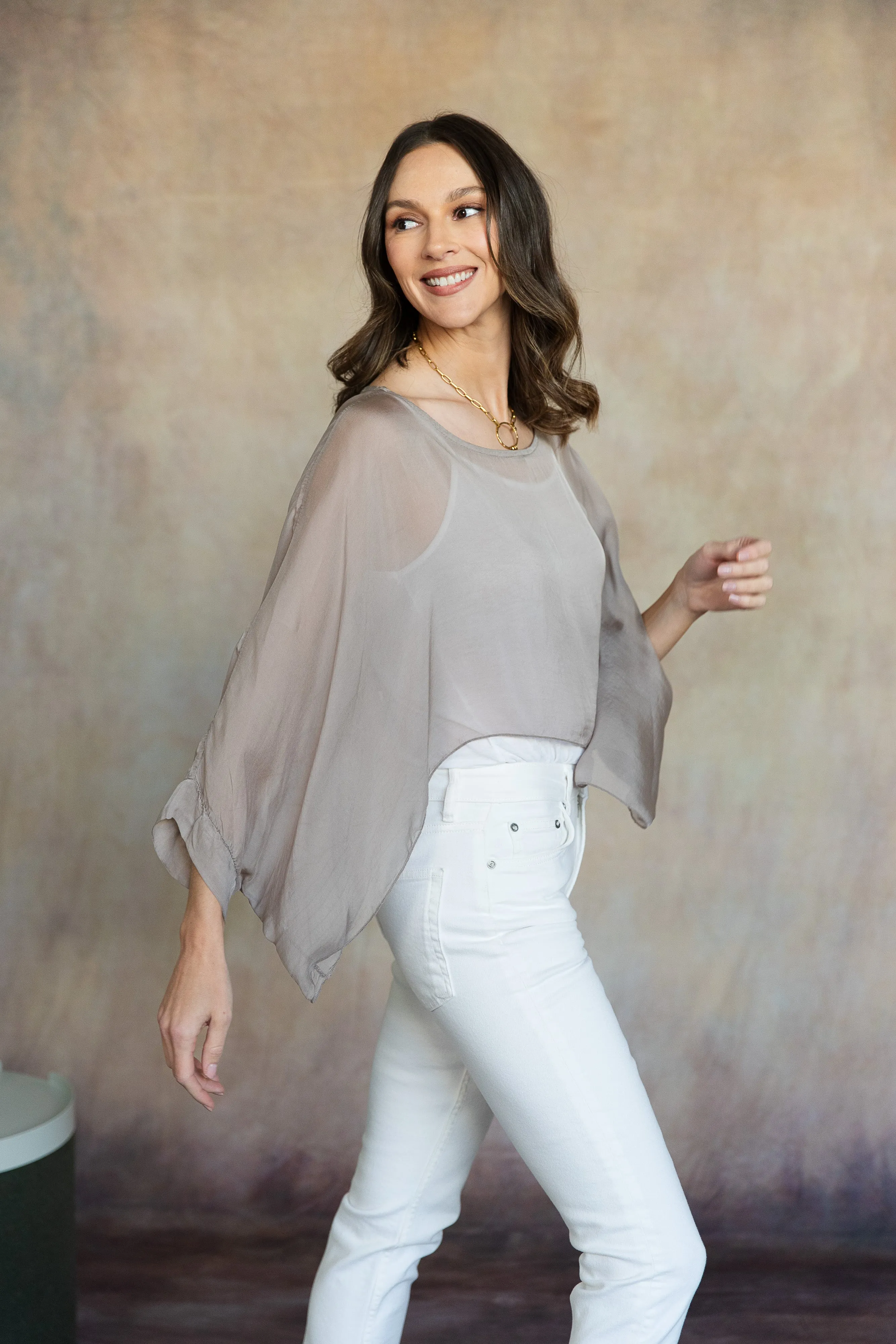 Mona Silk Topper (Taupe)