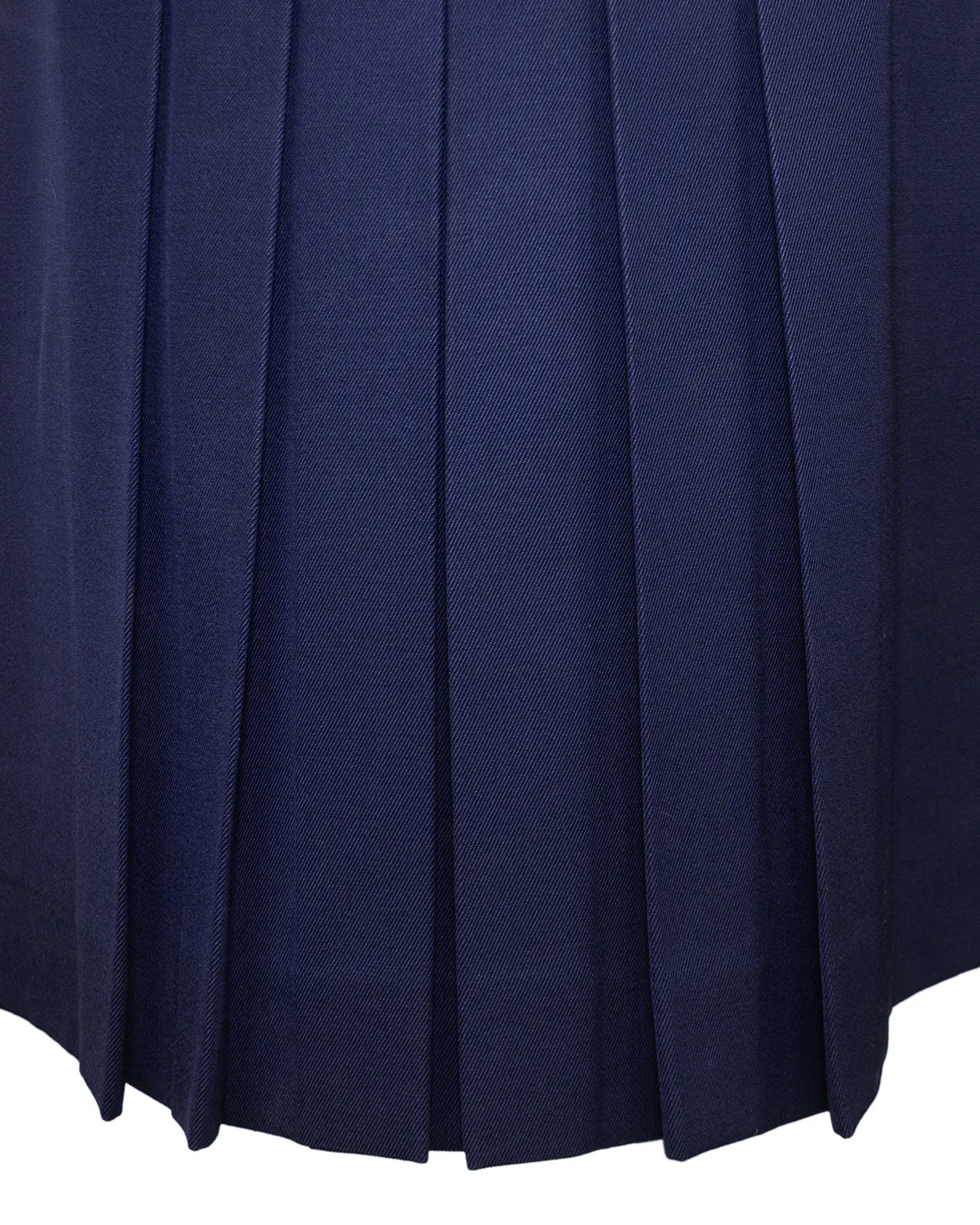 Navy Wool Gabardine Pleated Skirt
