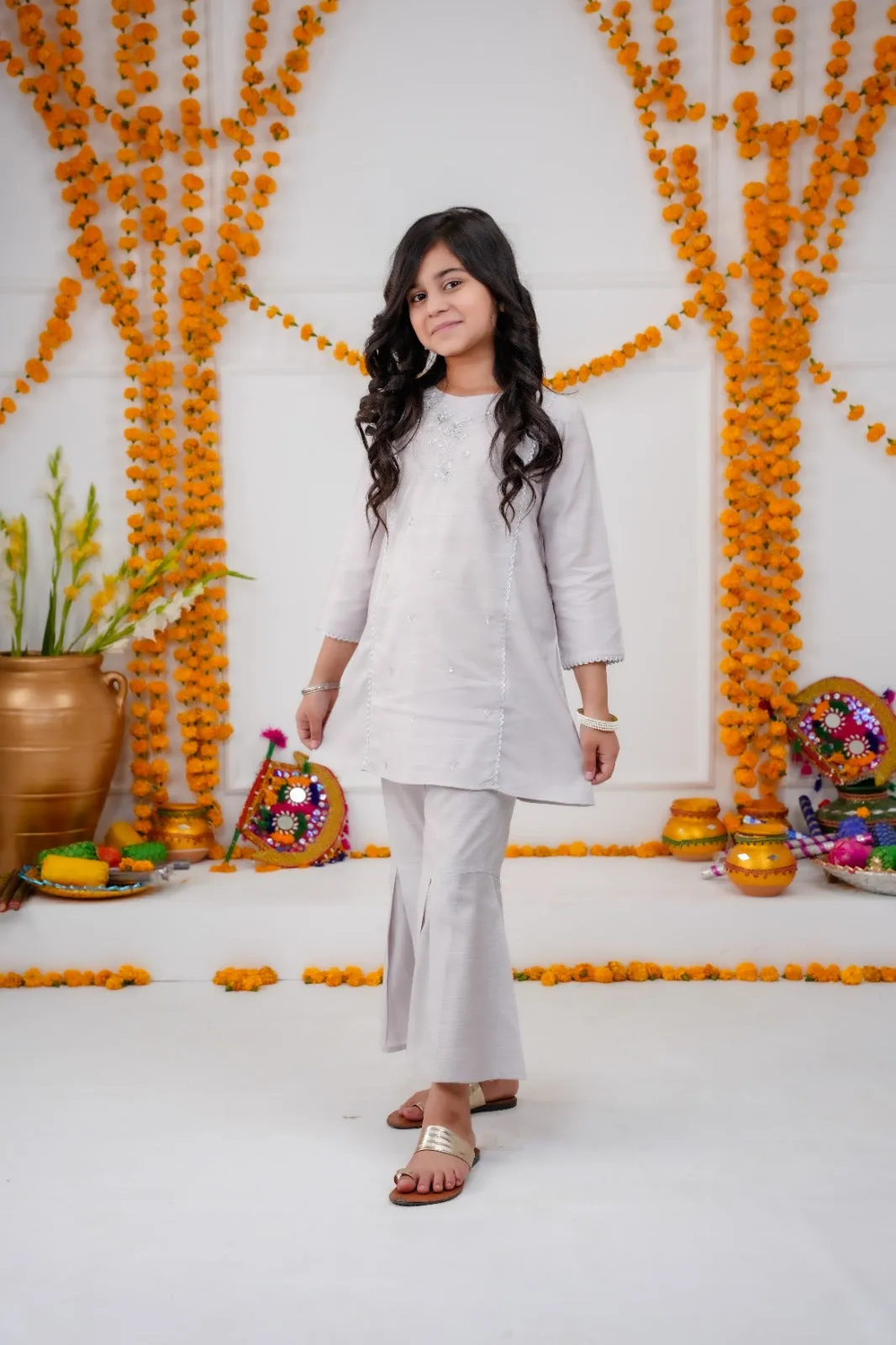 "Elegant Charcoal - Kids A-Line Bell Bottom Set