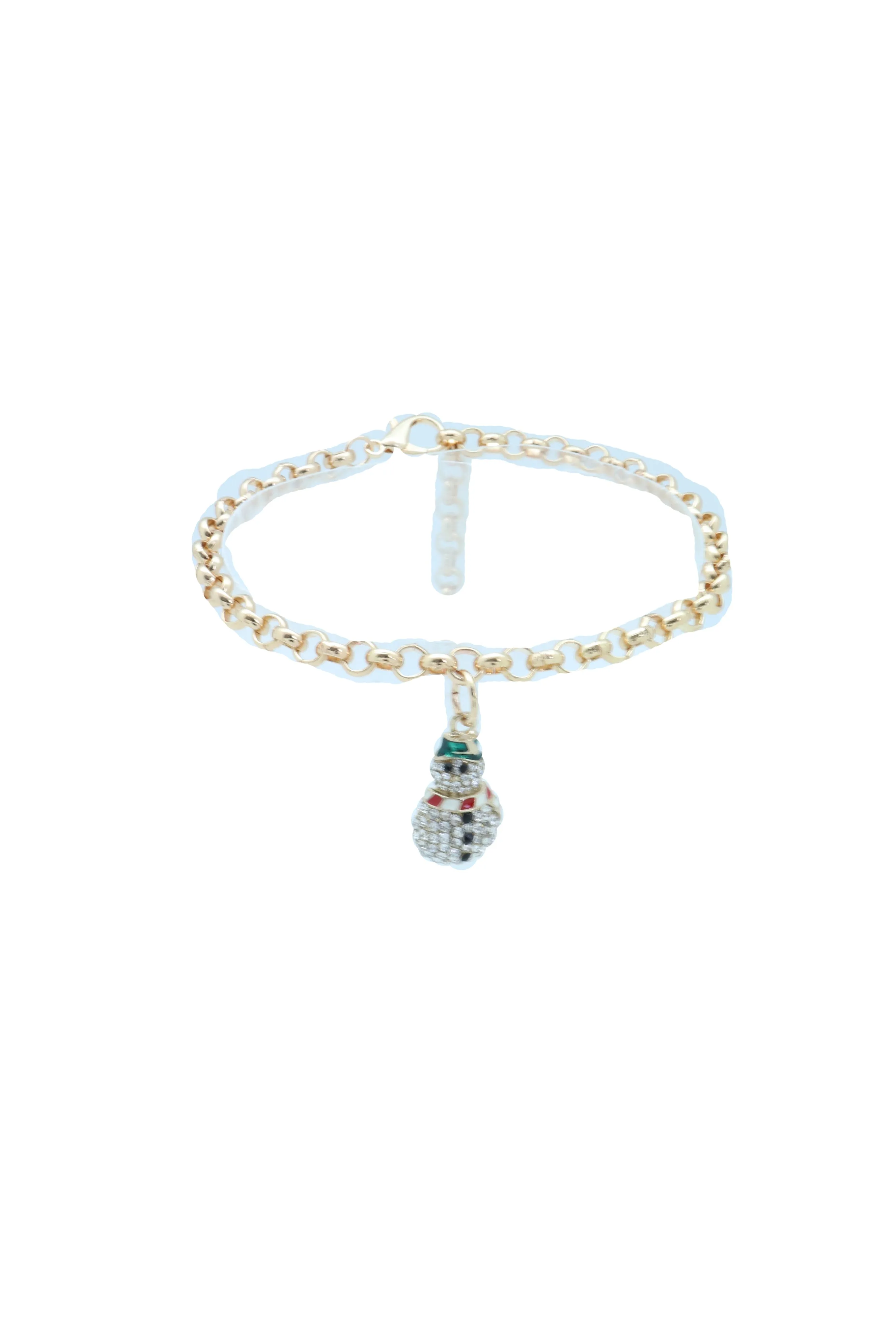 Rhinestone Snowman Charm Gold Metal Boot Chain
