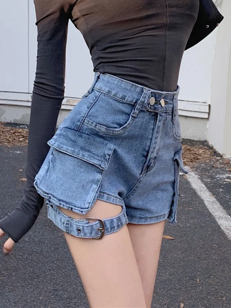 Sexy Hollow Out High Waist Denim Shorts
