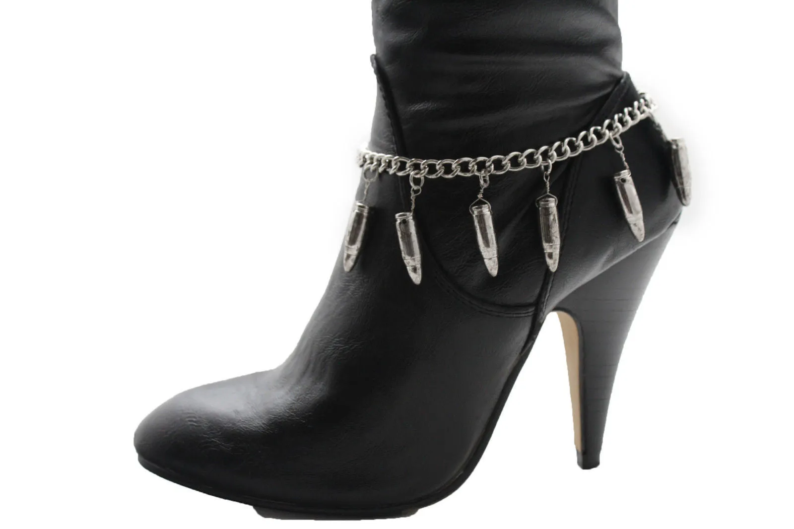 Silver Metal Boot Chain Bracelet Multi Gun Bullets Anklet Shoe Charm Jewelry