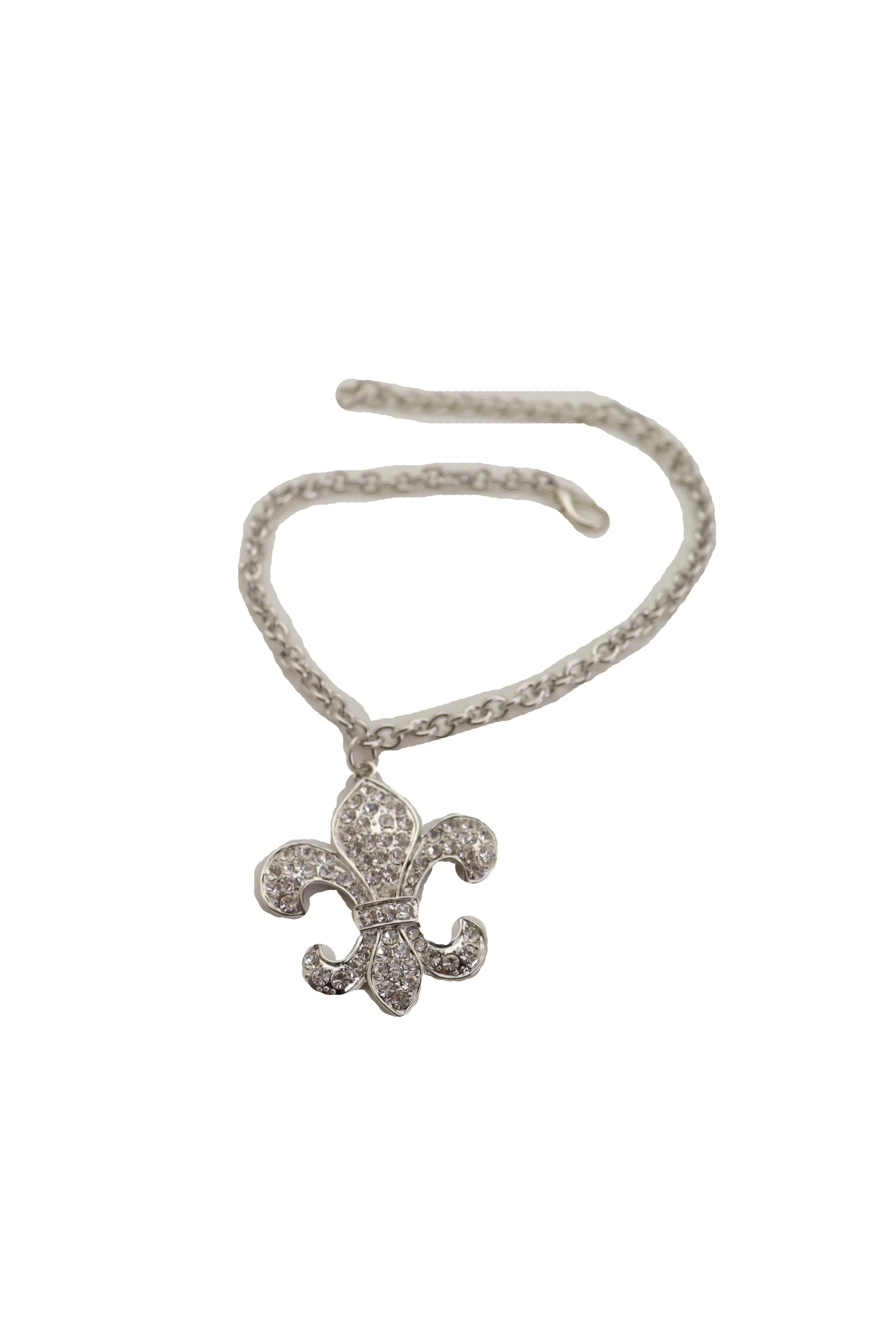 Silver Metal Boot Chain Strap Bracelet Shoe Fleur De Lis Lily Charm
