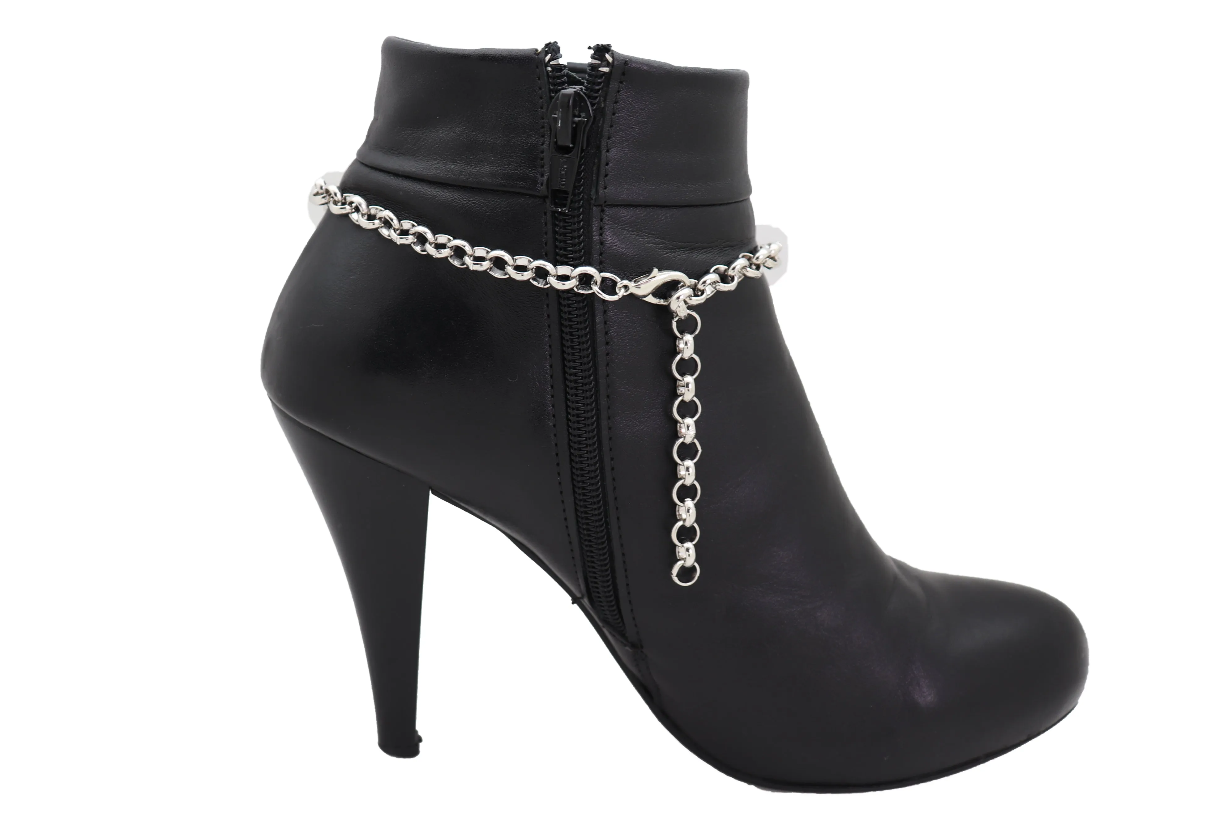 Silver Metal Chain Boot Bracelet Shoe Charm Jewelry Bling Shiny Half Moon