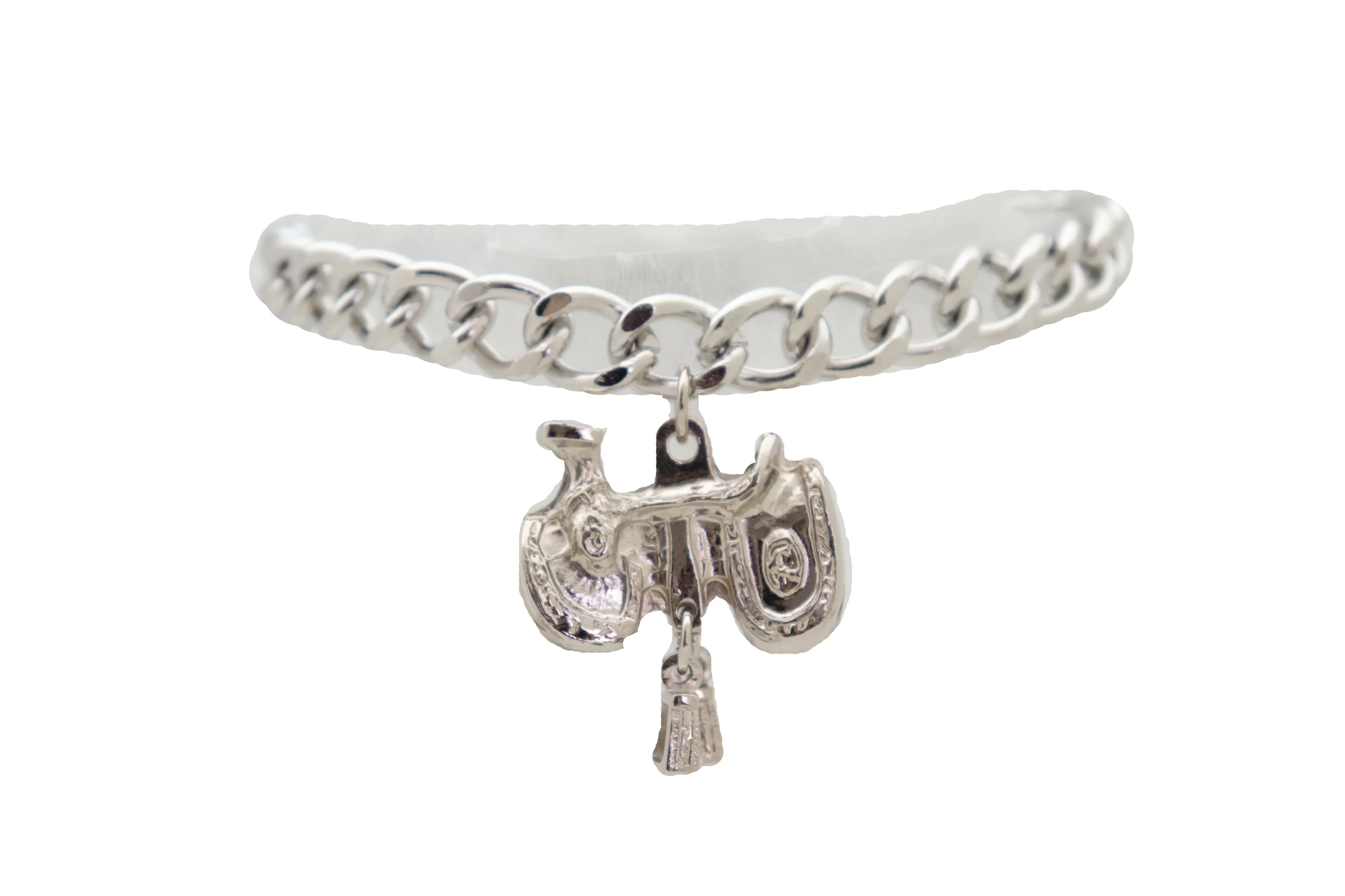 Silver Metal Chain Boot Bracelet Western Shoe Anklet Horse Saddle Charm