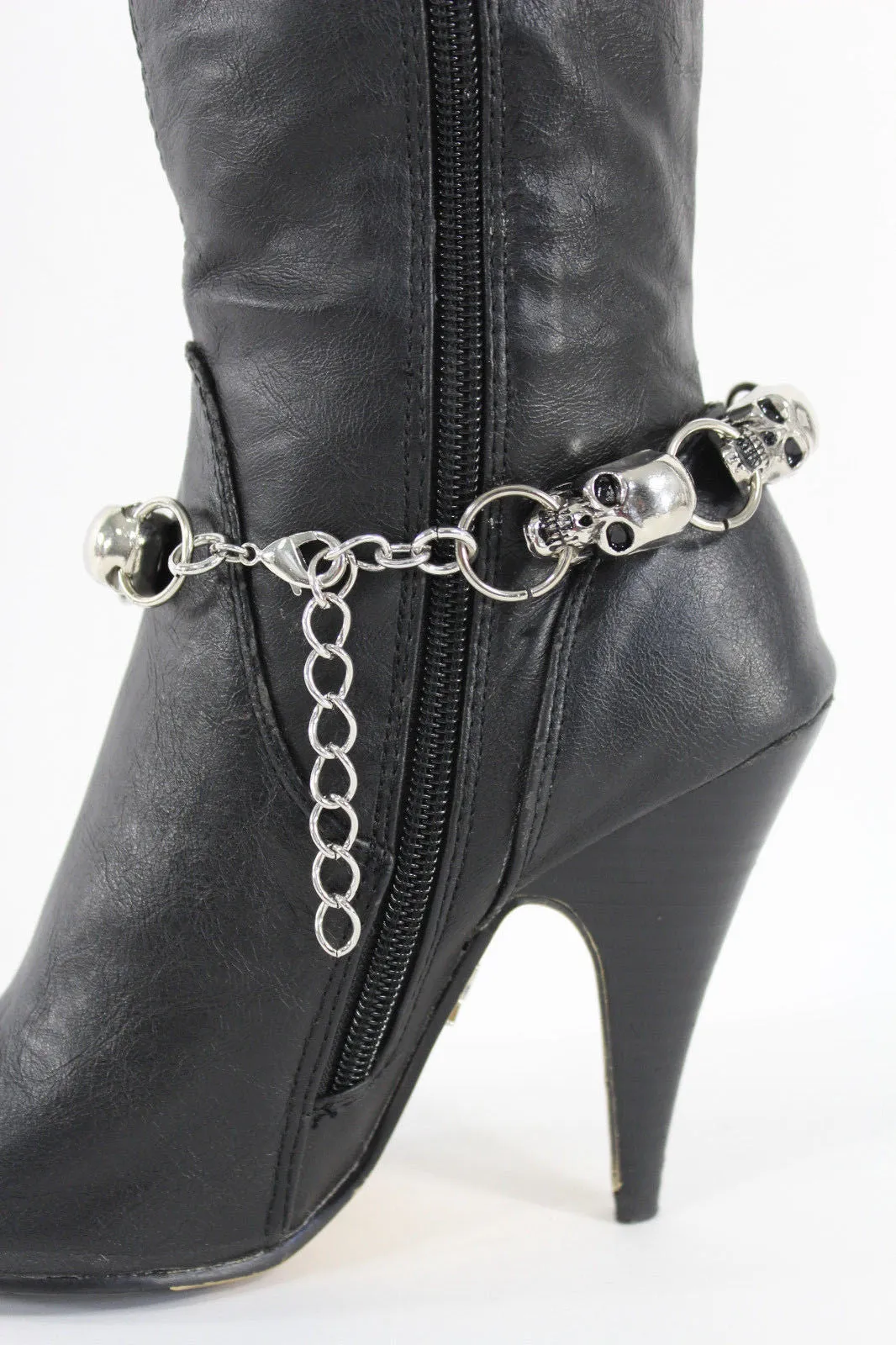 Silver Skull Skeleton Head Metal Boot Chain