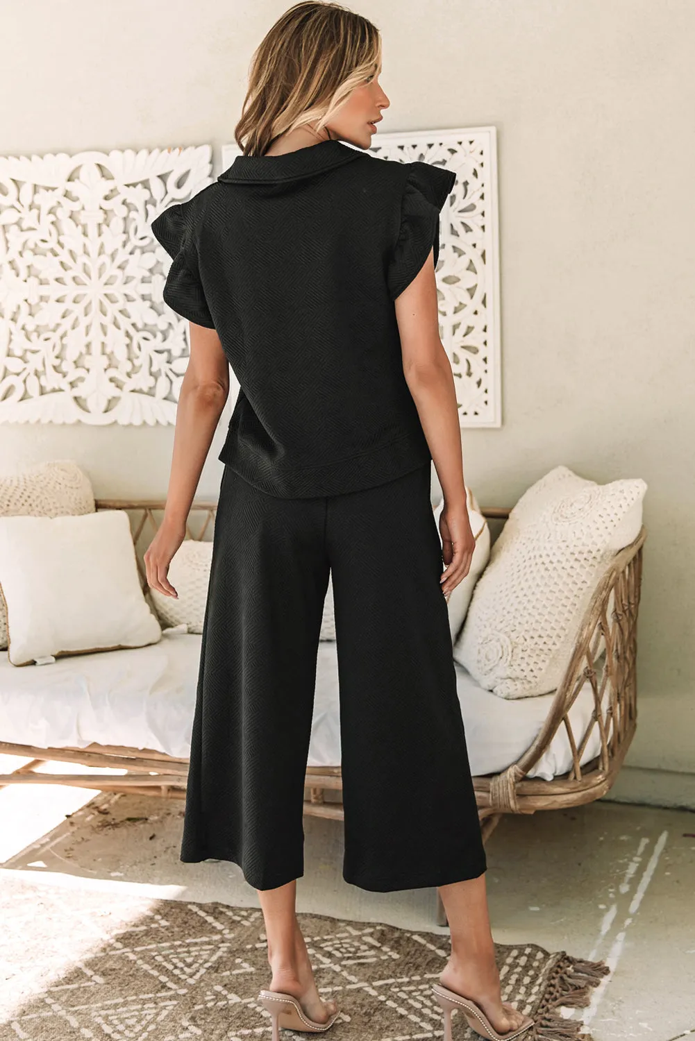 Sleeve Top Wide Leg Pants Set