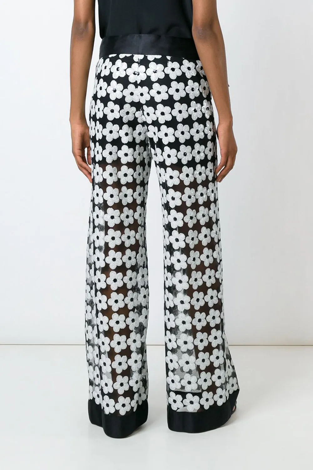 Spring 2015 Chanel by Karl Lagerfeld Black Net & White Sequin Flower Pant & Top Set