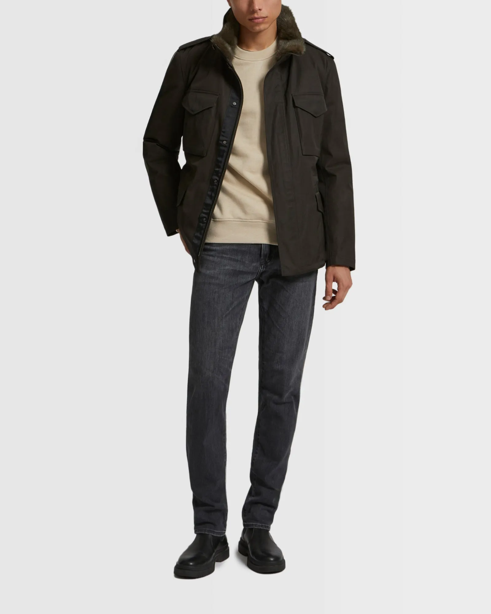 Technical Waterproof Gabardine Field Jacket With Mink Fur Collar