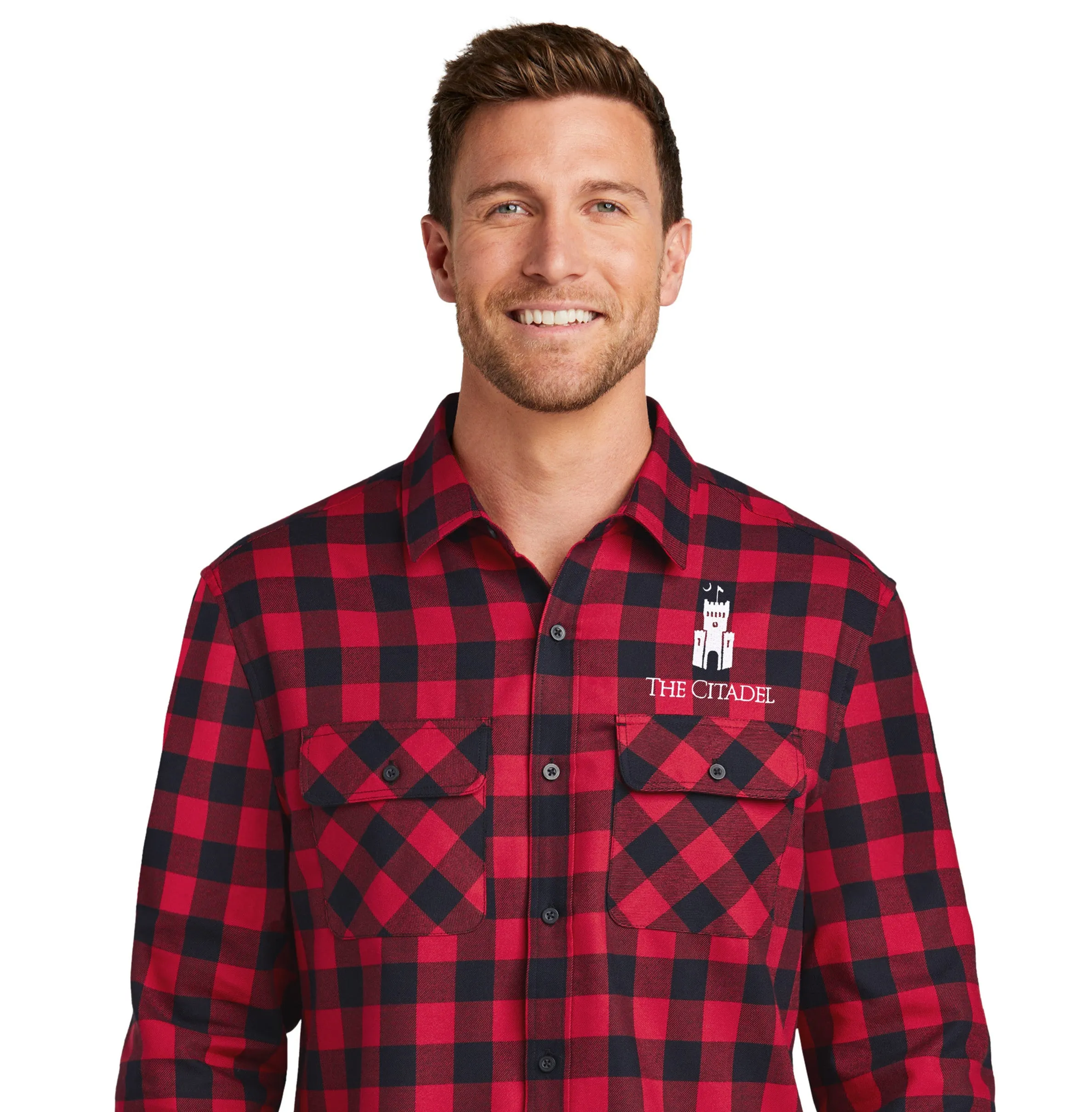 The Citadel, PT Barracks embroidered logo, Plaid Flannel Shirt