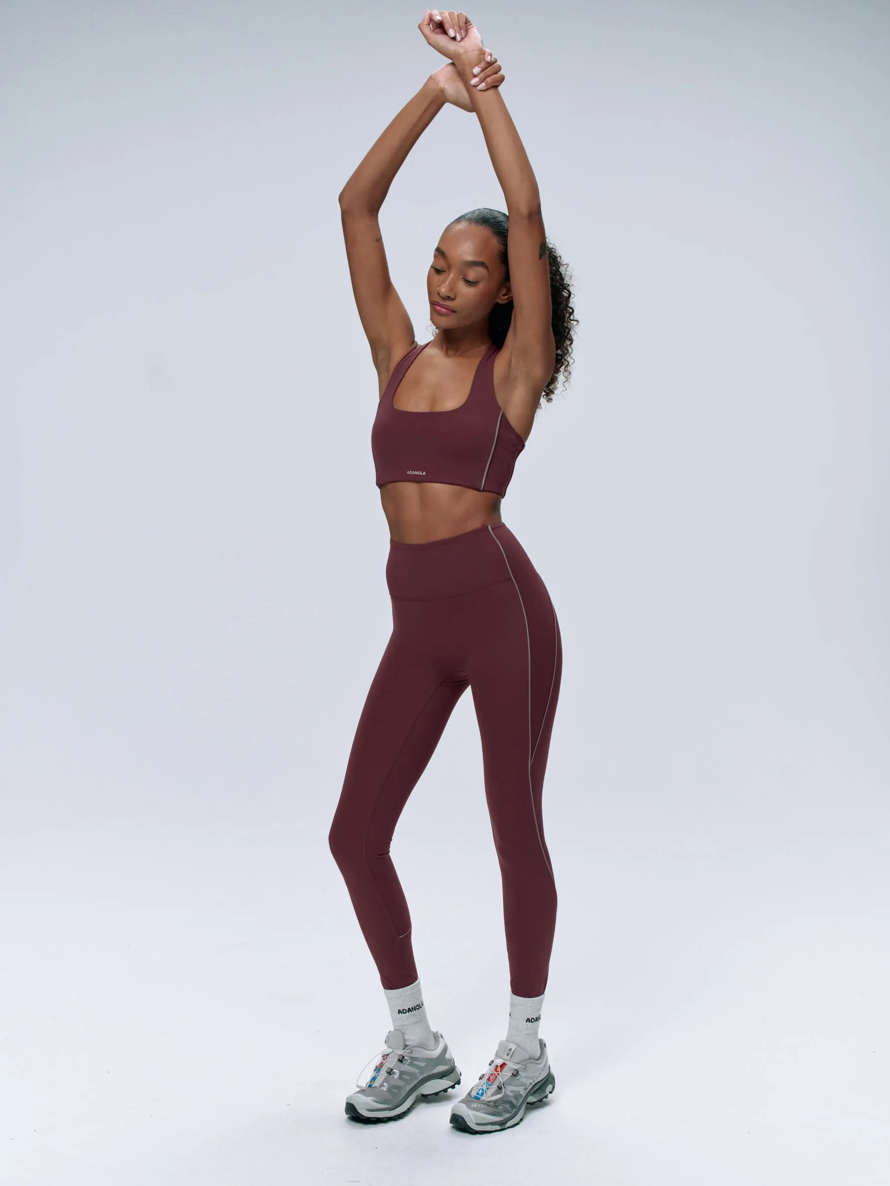 Ultimate Reflective Piping Open Back Tank Bra - Burgundy