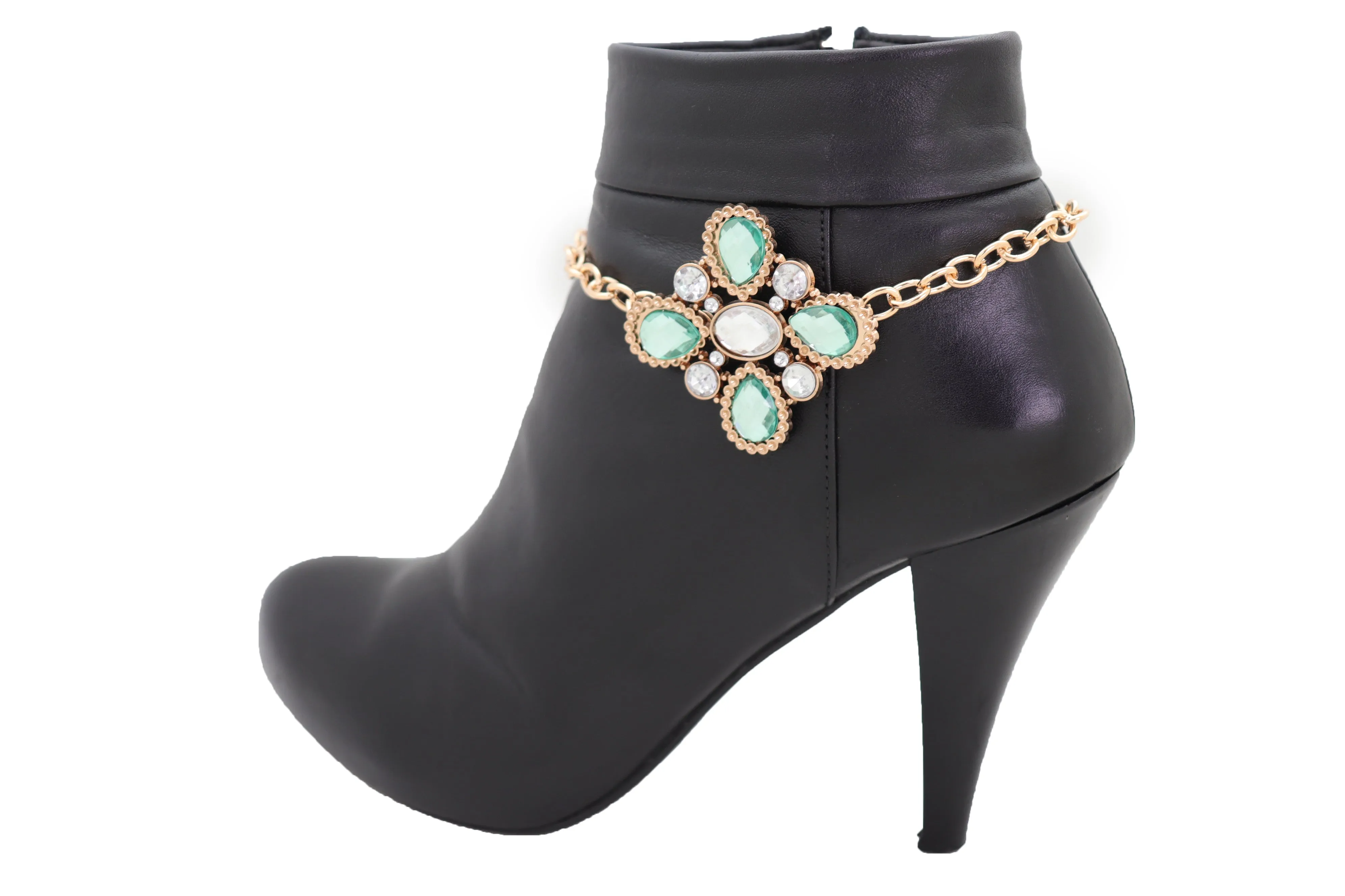 Western Boot Gold Metal Chain Bracelet Shoe Anklet Charm Cute Bling Flower